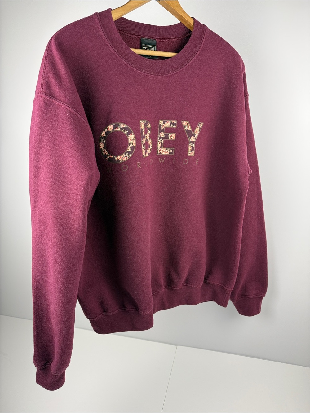 Obey Maroon Floral Logo Crewneck Sweatshirt